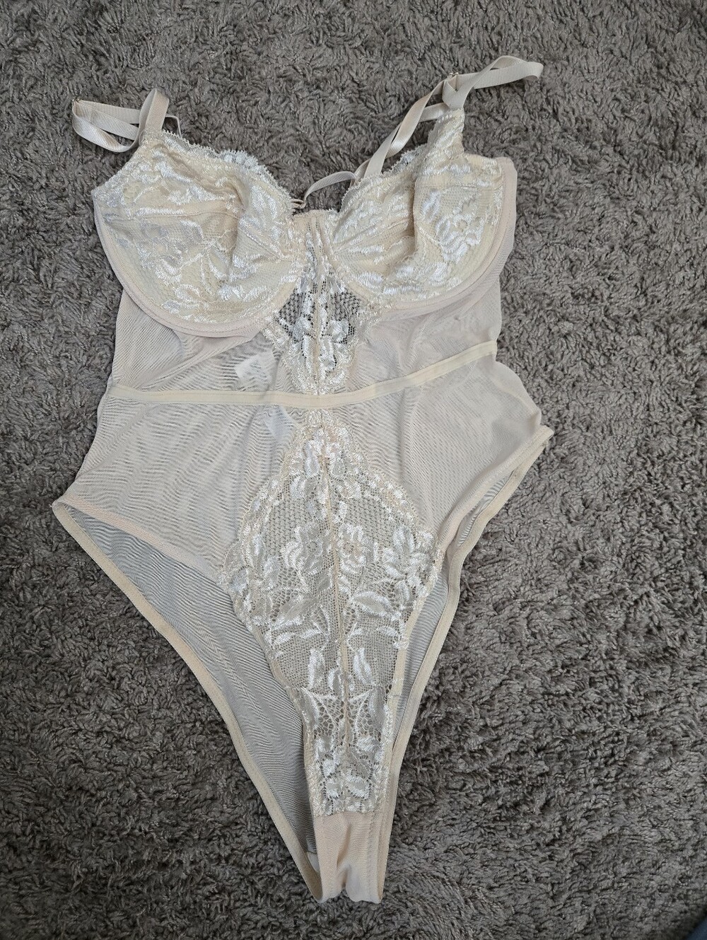 Cream Sheer Lace Underwire Bodysuit NWT